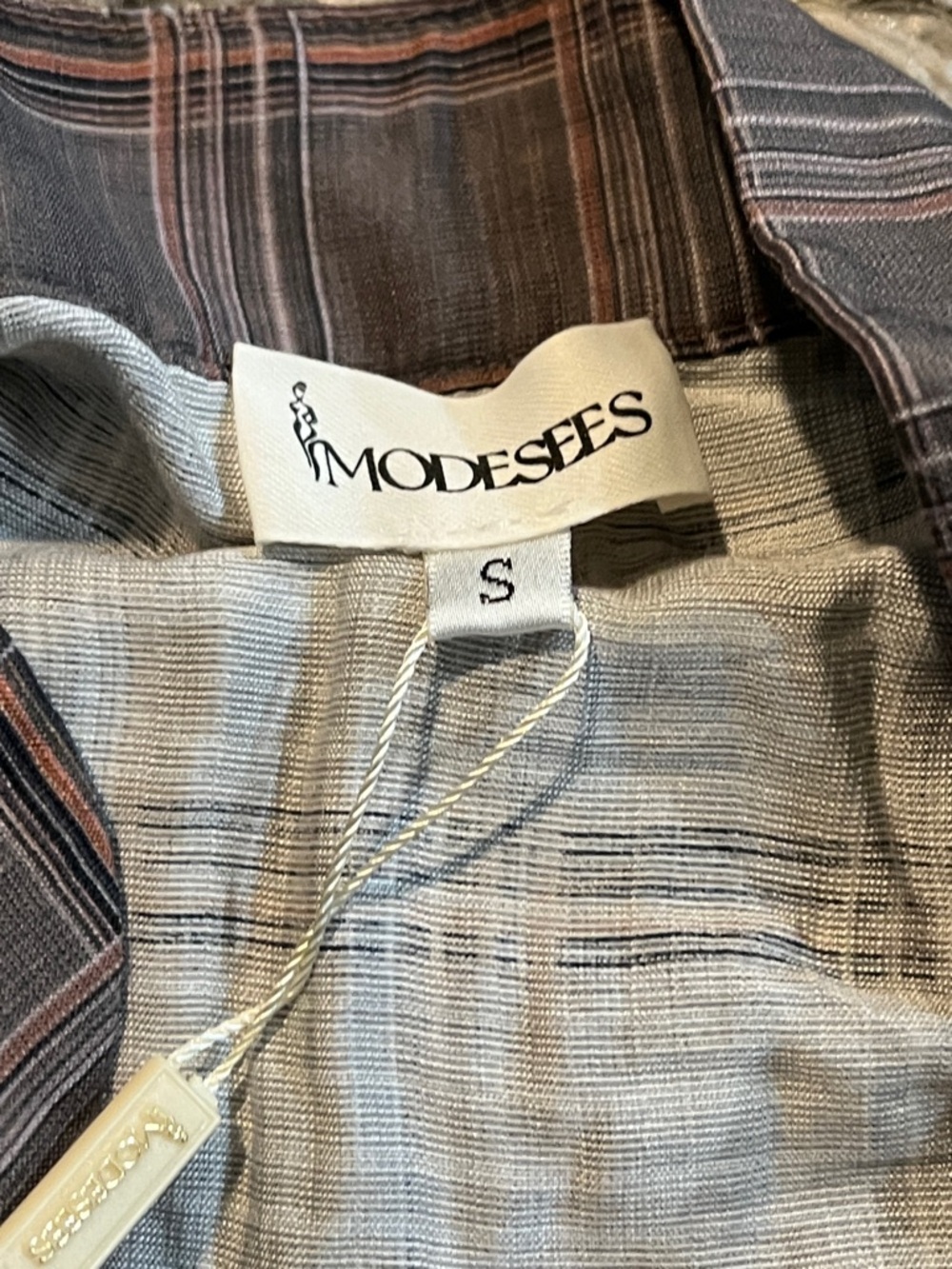 Modesees Grey Sophisticated Tartan-Patterned Linen-Blend Flared Maxi Dress - Picture 5 of 5